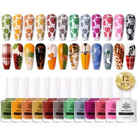 BORN PRETTY Juego de esmaltes de uñas estampados, 12 colores para otoño e invierno                                                                    