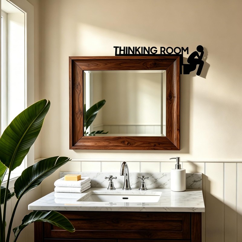 Funny Thinking Room Bathroom Wall Art Signs, Black Metal Door