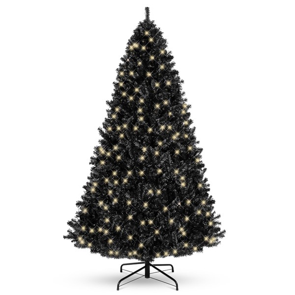 Best Choice Products 9ft Pre-Lit Black Christmas Tree, Full Artificial