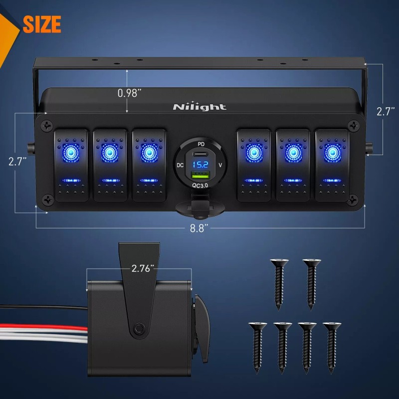 Nilight 6 Gang Rocker Switch Box 12V SPST ON Off