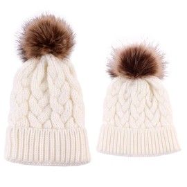 Yinuoday 2PCS Mother&Baby Hat Parent-Child Hat Family Matching Cap Winter Warmer Knit Wool Beanie Ski Cap White