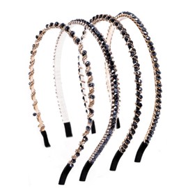 4 Pcs Crystal Headbands Bead Crystal Rhintestone Metal Thin Headbands Wedding Party Metal Headbands Prom Hair Hoops Bands Accessories for Women Girls Teens (Purplish Blue, Large)