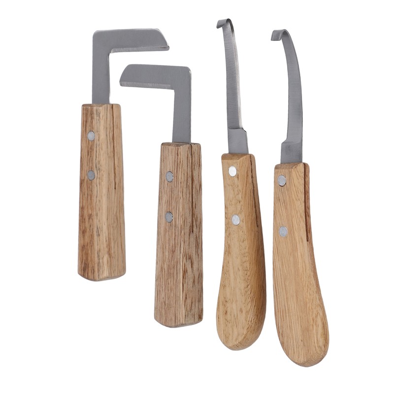 4pcs Hoof Knife Carbon Steel Wooden Handle Left and Right