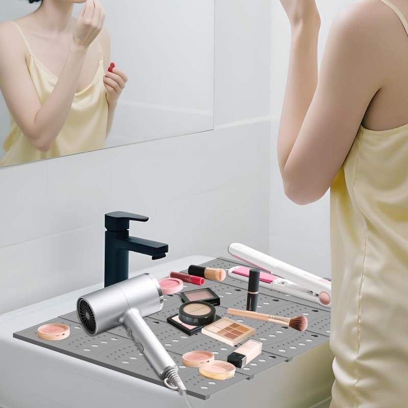 Mofason Bathroom Sink Top Cover Space Saver,Silicone Makeup Organizer Mat