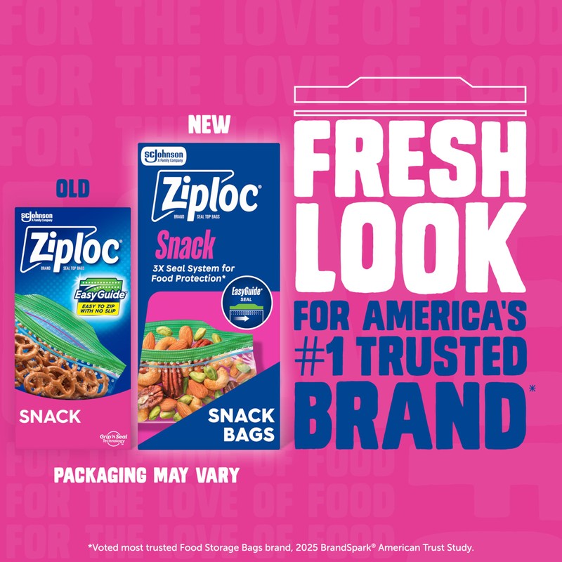 Ziploc Snack Bags with EasyGuide Texture, Small Plastic Storage Bags