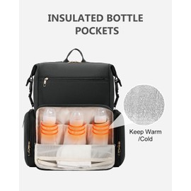 CEI-CEI Neoprene Diaper Bag Backpack with Changing Pad, Large Newborn Baby Maternity Bags Travel Tote with Insulated Pockets (Black)