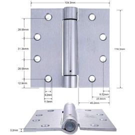 Stylever 2 Pack - 4.5"x4" Brushed Satin Chrome Finish Self Closing Reversible Door Hinge - Heavy Duty Commercial Spring Door Hinge - UL Listed with Complete Installation Hardware