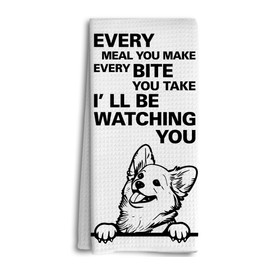 Dwept Funny Tea Towels, Corgi Dog Hand Towels for Bathroom, Dog Decorative Kitchen Towels, Corgi Gifts, Dog Mom Gifts for Women, Every Meal You Make Every Bite You Take Tea Towels for Kitchen