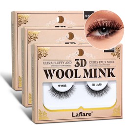 Laflare Wool Curl Faux Mink 3D Eyelashes | Lightweight, Reusable | Ultra Fluffy, Frizzy Curly | Unique & Trendy Look Eyelashes. (LFWM-WM08)
