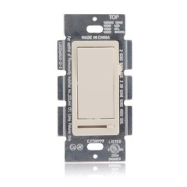 Maxxima LED Slide Dimmer Rocker Switch - 3-Way/Single Pole Compatible, Decorative Electrical Light Switch, 600 Watt Max, LED Compatible for Indoor Home Use, Wall Plate Cover Included - Almond