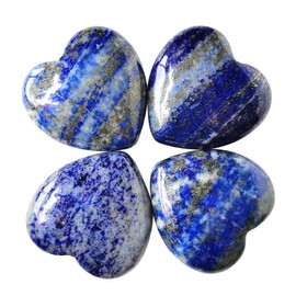 Loveliome 4 Pcs Natural Lapis Lazuli Love Heart Palm Stone Reiki Balancing Worry Stone(1 Inch)