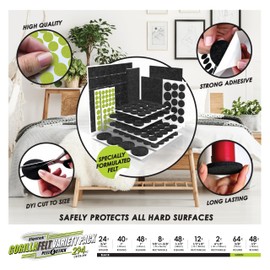 Slipstick Gorilla Felt Furniture Pads (294 Piece Variety Pack) Premium Furniture Pads & Chair Leg Floor Protectors for Hardwood Floors & Hard Surfaces