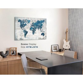 Iridesart Wall Art for Living Room Home Office Wall Decor World Maps for Wall Canvas Picture for Bedroom Blue Gray Paintings for Dining Room Neutral Art Work