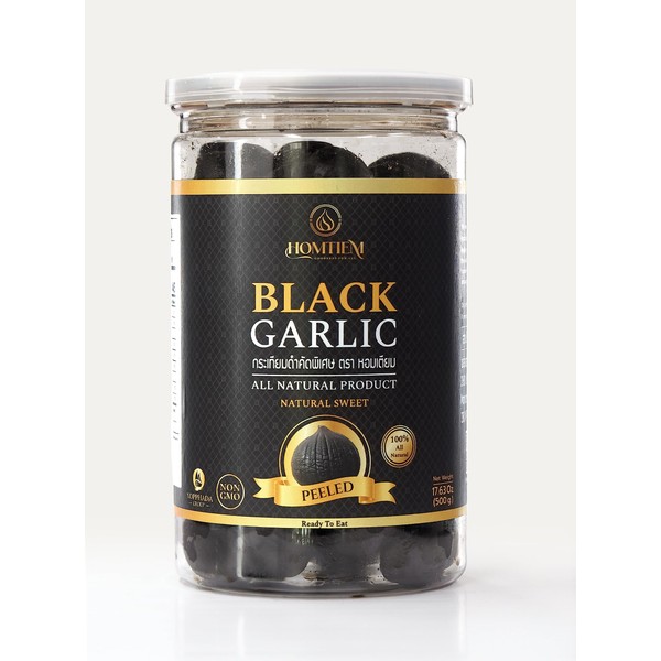 Homtiem Black Garlic 500gram, Whole Peeled Black Garlic Fermented for 90 Days, Super Foods, Non-GMOs, Non-Additives, High in Antioxidants, Best ingredient to make Black Garlic cookies, Ready to Eat for Healthy Snack, Healthy Recipes