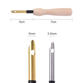 2PCS Embroidery Punch Needle Poking Stitch Felting Crochet Knitting Needle Stitching Punch Pen with Wooden Handle Craft Tool for Beginner
