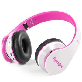 Kids Headphones Bluetooth, BT6002 Wireless Headphones for Kids Child Volume Limited 85/110dB for School Foldable Headset for 60 Hours PC/Phone/Tablets/TV (White/Pink)