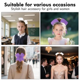 Softball Cheerleader Bows Hair Accessories,Purple and White Cheer Bows for Cheerleaders, Cheerleading Bows, 2 Pcs 8 Inch Large Hair Bows for Girls Women, Bow Scrunchies School Sports Softball Bows