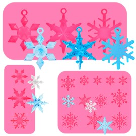 Patelai 3 Pcs 3D Christmas Snowflake Silicone Mold Fondant Snowflake Chocolate Candle Ornament Resin Molds DIY Resin Crafts Jewelry Pendant Gift Winter Home Decoration(Pink)