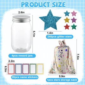HFYZZ 4 Pcs Star Reward Jar Kit for Kids Including 240 Pcs Stars, 20 Pcs Name Tags and Storage Bag, Classroom Reward Jar for Kids Back to School Behavior Training Incentive Chart Reward Jar