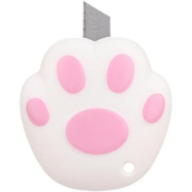 1Pc Pink Mini Box Cutter Cat Paw Shaped Utility Knives Retractable Letter Opener Envelope Slitter with Key Chain Hole Portable Carton Paper Cutter Letter Openers,Office Supplies