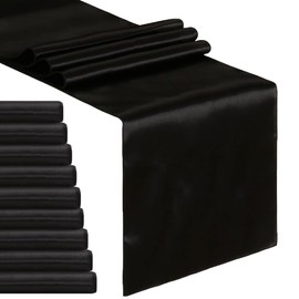 B-COOL Black Table Runner Satin Table Runners Wedding Table Runners 10 Packs 12x108 inch Silk Smooth Fabric for Baby Shower Wedding Party Decorations