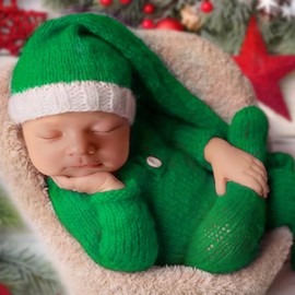 Ylsteed Christmas Newborn Photography Outfits Girl Newborn Boy Photoshoot Outfits Santa Claus Rompers and Hat Newborn Photography Props Stretch Crochet Knit Set