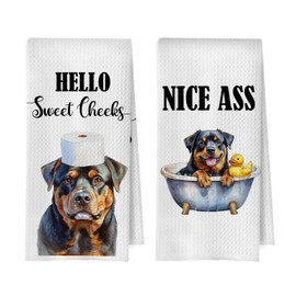 BlissfulAbon Funny Rottweiler Bathroom Towels Set - Rottweiler Decorative Waffle Weave Hand Towels for Toilet Bathroom, 16x24 Inches Set of 2