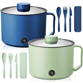 Romooa 2 Pcs 1.5l Electric Ramen Cooker Hot Pot Electric Dual Power Noodle Cooker, Boil Dry Protection, Nonstick, Multifunctional Lazy Pot for Cooking Pasta, Noodles, Egg, Dorm Home Travel 7x3.15"