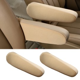 Alieemo 2PCS Car Front Seat Armrest Covers, Elastic Cloth Fabric Armrest Protectors, Front Seat Center Console Armrest Cover Replacement, Universal Car Accessories for SUV Truck Van (Beige)
