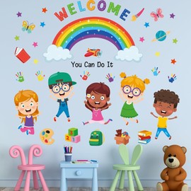 Welcome Rainbow Wall Stickers Inspirational Quotes You Can do it Wall Decals - Classroom Reading Room Playroom Nursery Daycare Preschool & Kindergarten Wall Decor