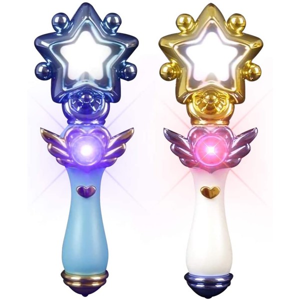 ArtCreativity 8 Inch Light Up Magic Star Wand, Set of 2, Cute Princess Wands with Flashing LED Effect & Magical Sounds, Batteries Included, Pretend Play Prop, Best Birthday Gift, Party Favor for Kids