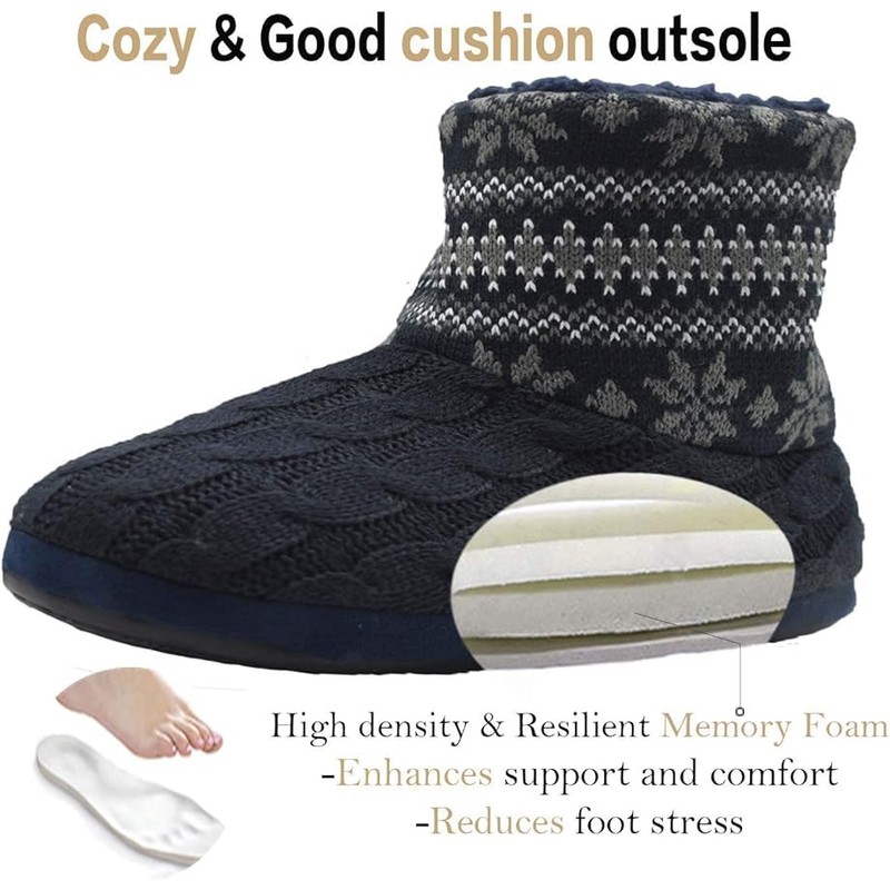 KuaiLu Men's Wool Slippers Knitted Artificial Warm Indoor Boots Non-Slip