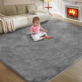 5x8 Ultra Soft Shag Area Rug – Fluffy Modern Fuzzy Carpet for Bedroom, Living Room, Dorm, or Nursery – Cozy Decorative Rug for Teens and Home Décor – Upgraded Anti-Skid Bottom & Durable Design – Grey