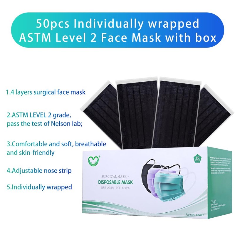 Black Masks Disposable, Black Face Masks for Adults - 4