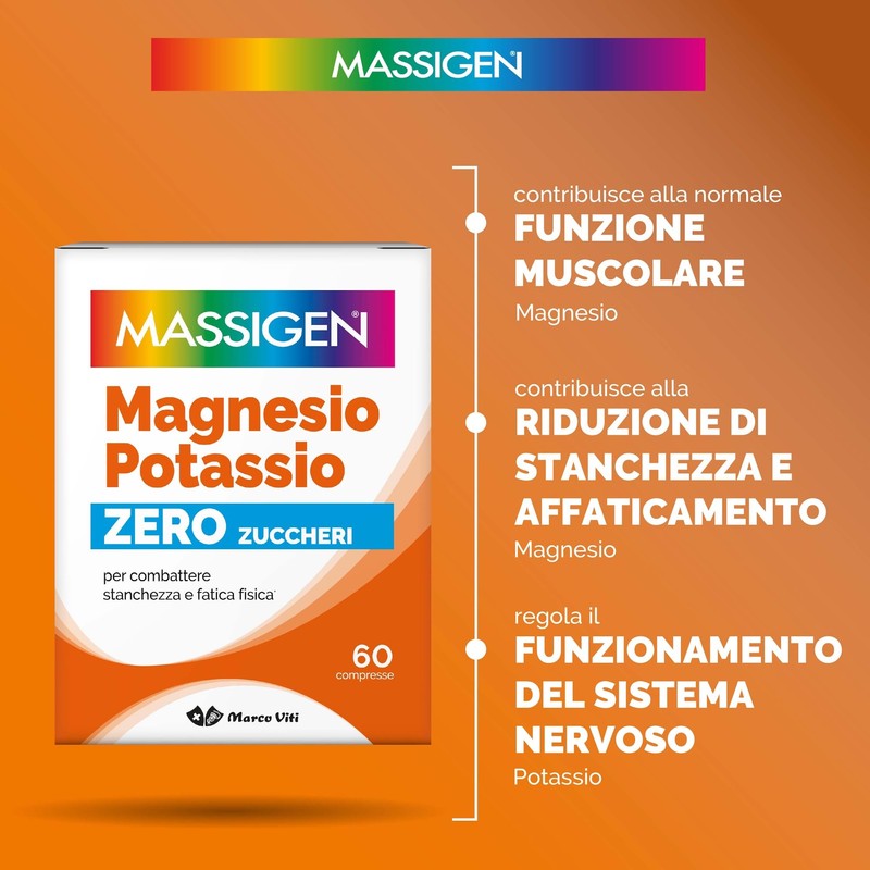 Massigen - Magnesio e Potassio Senza Zucchero, 60 Capsule, Integratore