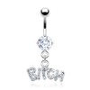 Pierced Owl - 14GA Stainless Steel CZ Crystal Dangling Belly Button Ring, Metal, cubic-zirconia