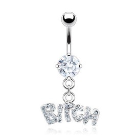 Pierced Owl - 14GA Stainless Steel CZ Crystal Dangling Belly Button Ring, Metal, cubic-zirconia
