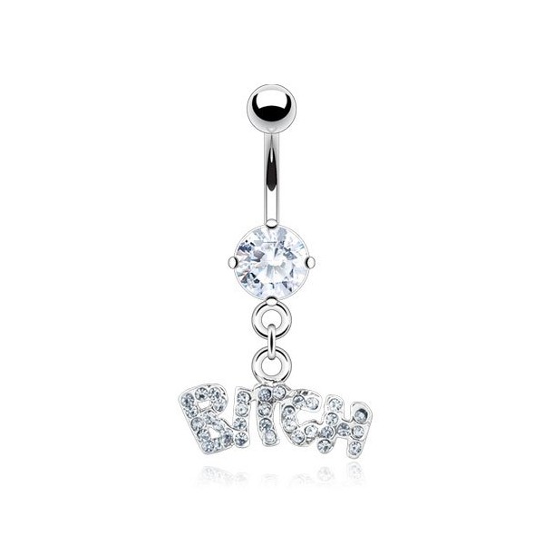Pierced Owl - 14GA Stainless Steel CZ Crystal Dangling Belly