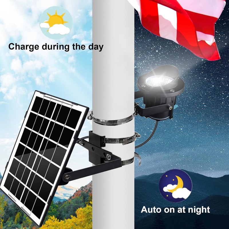 Flag Pole Light Solar Powered, Solar Flagpole Lights Metal Clamp