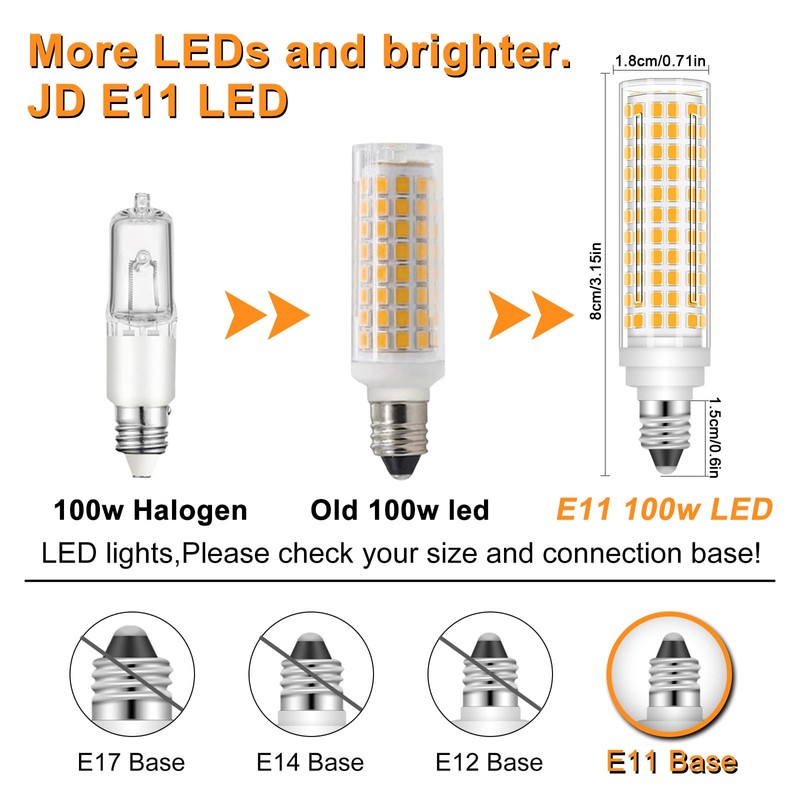 TZHILAN JD E11 LED Bulb Dimmable, E11 120V 100W Halogen