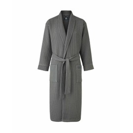 THE SAVILE ROW COMPANY LONDON Men's Lightweight Soft Cotton Waffle Kimono Bathrobe Dressing Gown - Charcoal Grey - Large