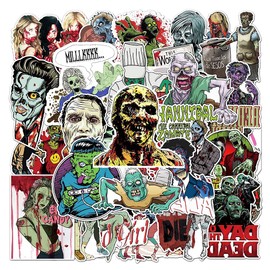 Zombie Stickers |50 Pcs Zombie Waterproof Vinyl Decals for Water Bottles Laptop Refrigerator Luggage Computer Mobile Phone Skateboard Décor