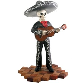 Skeleton Skull Black Mariachi Band Guitar Figurine Collectible