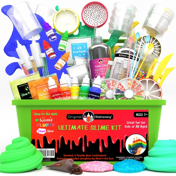 Original Stationery Ultimate Slime Kit DIY Slime Making Kit with Slime Add Ins Stuff for Unicorn, Glitter, Cloud, Butter, Floam, More - Deluxe Slime Kits Gift for Girls and Boys (Green, 55pcs)