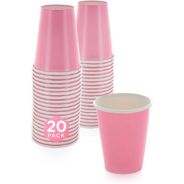 SparkSettings Disposable Paper Cups, 9 oz. Pink Paper Coffee Cups, Strong and Sturdy Coffee Disposable Cups for Party, Wedding, Thanksgiving Day, Christmas, Halloween Hot Cups, Pack of 20