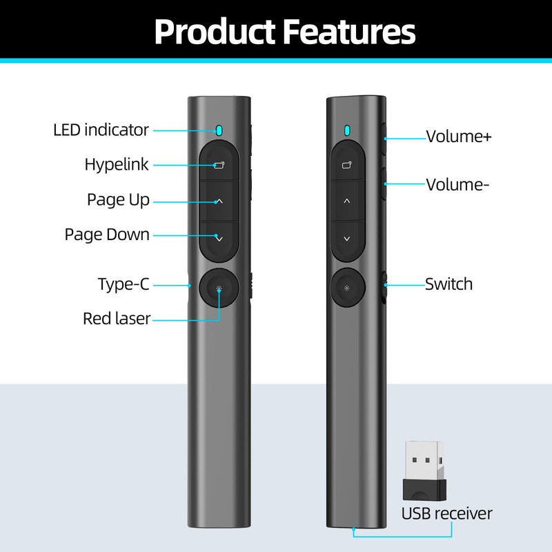 MOXYOY Presentation Clickers, Clicker for Powerpoint, Wireless Rechargerable Presenter Remote,