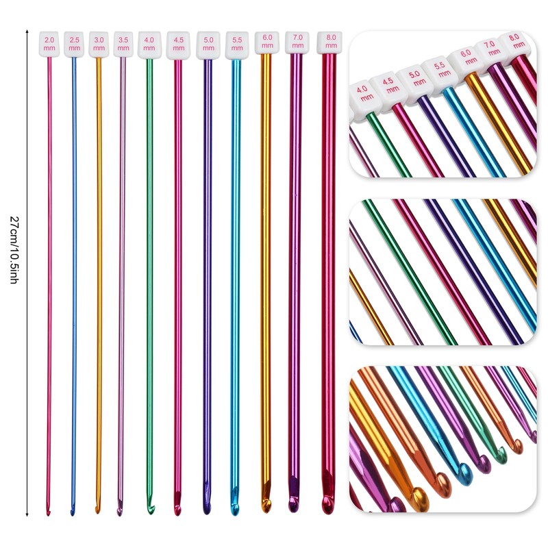 Coopay Tunisian Crochet Hooks Set, 11 Pieces Aluminium Tunisian Crochet