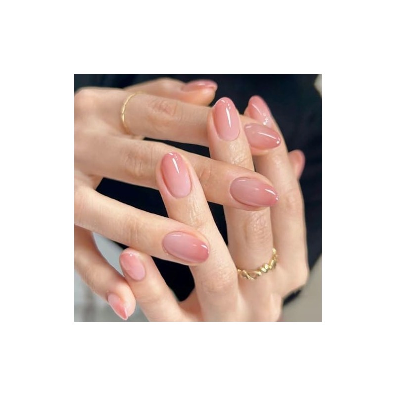 24Pcs Oval False Nails, Nude Pink Gradient Short Acrylic Full