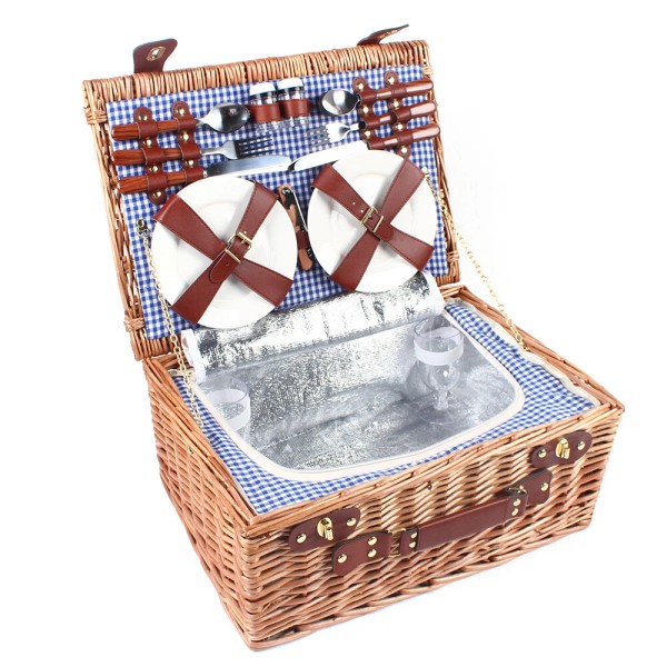 SENDERPICK Large Wicker Picnic Basket With Cups Flatware Set Utensils