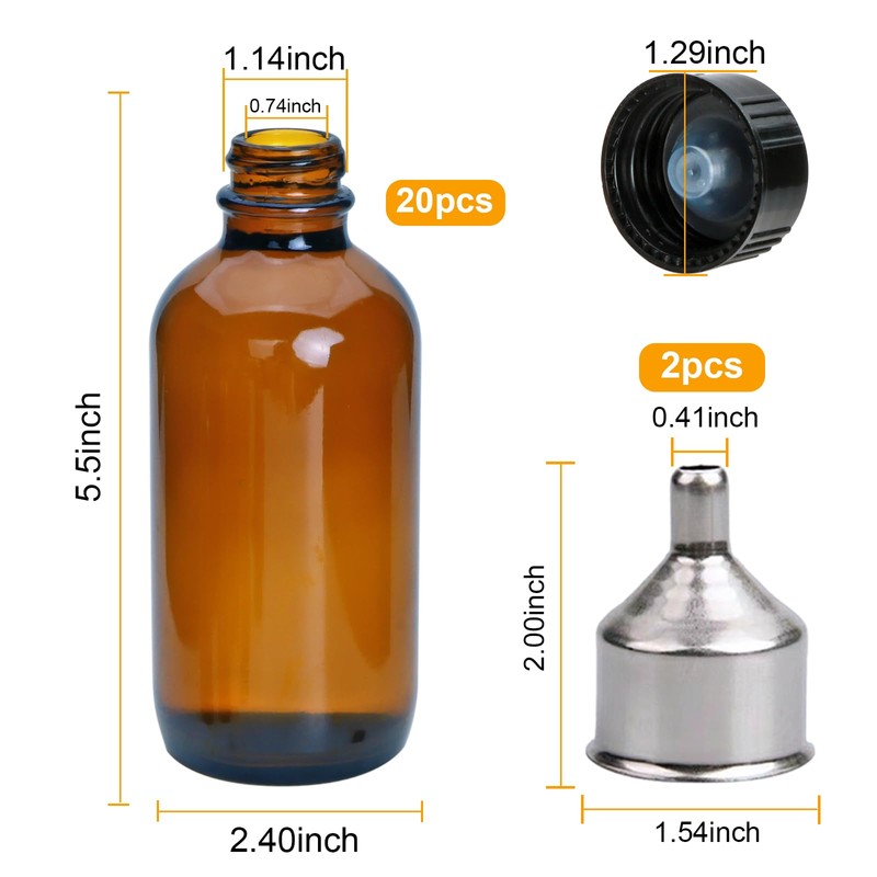 YINGERHUAN 8oz Glass Vanilla Extract Bottles,Round Amber Boston with Caps
